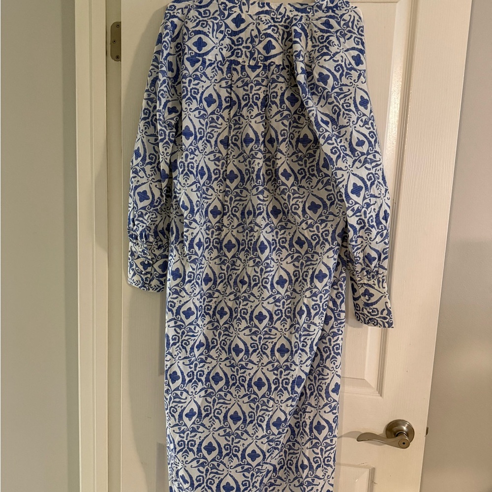 Mille Esther Long Sleeve Cotton Maxi Caftan Dress Capri Blue Tuckernuck size Med - Picture 5 of 5